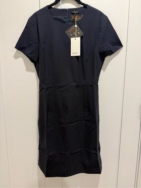 Quince Women's Dark Navy Short-Sleeve Midi Sheath Dress